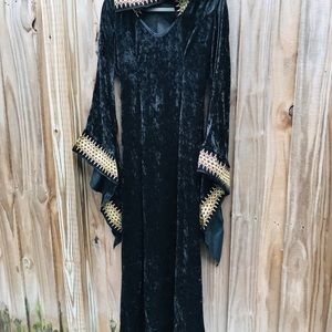 Halloween costume. Black velvet. Hooded. Flared